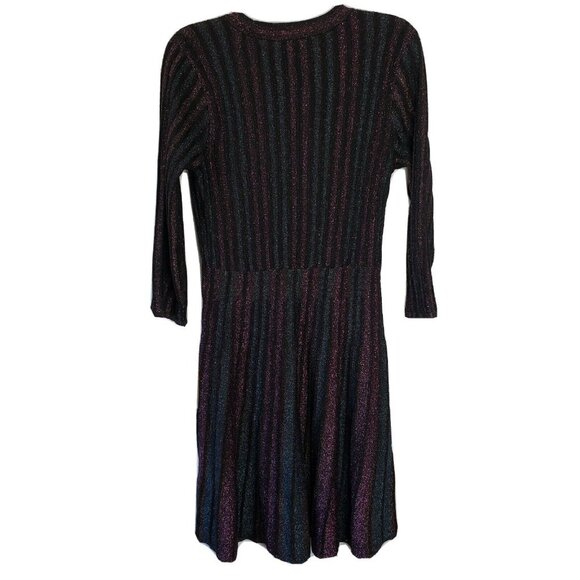 Nanette Lepore Metallic Fit Flare Dress Womens Medium Black Striped 3/4 Sleeve - Picture 9 of 15